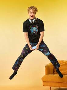 Video Game Print Men's Round Neck Short Sleeve Top And Pants Pajama Set Men Pjs Set - Multicolor - View 3