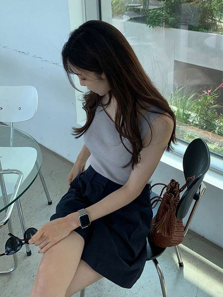 Square Neck Sleeveless Tank Top For Women, Slim Fit Camisole Tank Top