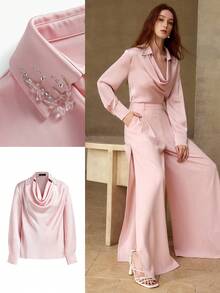 MOTF PREMIUM WOMEN'S COWL NECK RHINESTONE DETAIL BLOUSE, SPRING/SUMMER - Pink - View 1