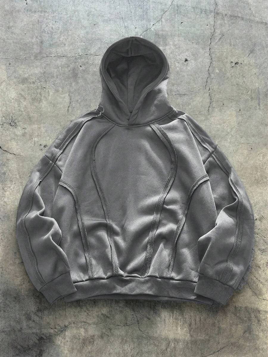 EASEVO Plus Size Men's Casual Patchwork Contrast Color Hoodie Sweatshirt - Light Grey - View 1