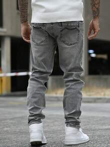 Devon Thys 男式水洗口袋修身牛仔裤 - 灰色 - 查看 3