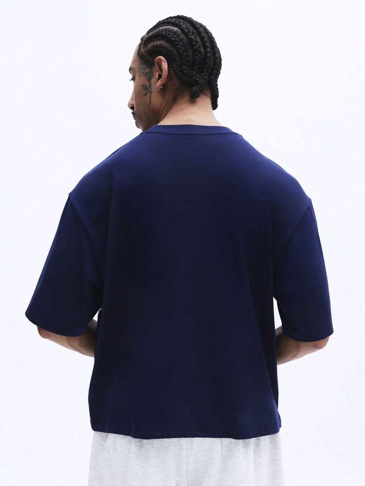 Navy T-Shirt With White Contrast Piping