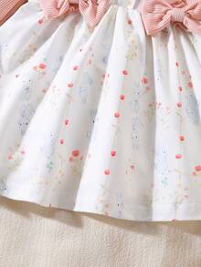 SHEIN 新生女宝宝红色蕾丝长袖碎花爱心印花连衣裙及配套发带两件套，优雅甜美可爱，适合秋季日常户外休闲活动。 - 粉色 - 查看 7