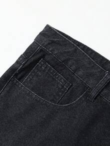 ROMWE MEN Street Life Men's Denim Shorts With Rhinestone Embellished Pocket Design - Black - View 5