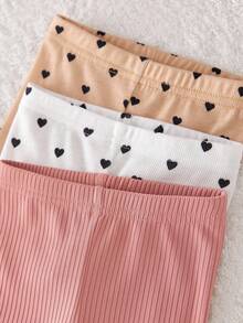 SHEIN 6件套 Dozemod 新生女婴可爱简约心形印花荷叶边下摆圆领短袖上衣和长裤针织睡衣套装 - 彩色 - 查看 3