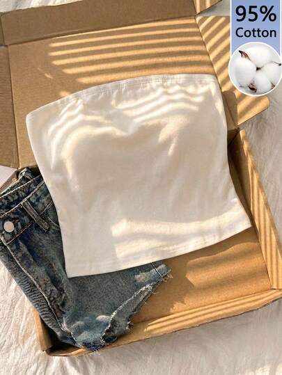 Tseoso 95% Cotton Women's Black Tube Top Tight Casual Top Suitable For All Seasons, Cute, Suitable For Summer&Autumn, Vintage, Cute Summer Tops, Softgirl,Home, Back To School, Fall Women Clothes, Versatile,Country,Sports,Club,Early Autumn