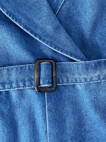 Tween Girls Summer Boho Fashionable V Neck Ruffle Hem Cute Jumpsuits With Belt Waist, Women's Elegant Flowing Jumpsuits - Light Wash - View 3