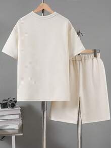 青少年纹理面料休闲套装 - 杏色 - 查看 2