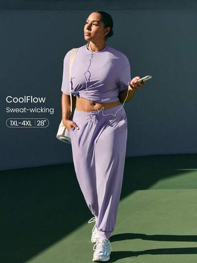 GLOWMODE Plus Size All-Day Shine Cooling Quick-Dry Sun Protection Adjustable Drawstring Waist Slip Pockets Relaxed-Fit Joggers Training Running Workout Gym Studio Daily Active Wear