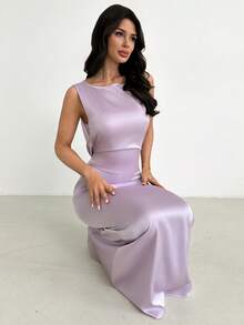 Firerie Spring/Summer New Elegant Purple Backless Halter Adjustable Tie Back Dress, Suitable For Wedding Guest, Party, Vacation - Mauve Purple - View 7