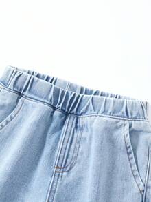 Quần jeans ống đứng màu xanh nhạt, kiểu dáng thường ngày, có bèo nhún ở gấu quần, dành cho nữ trẻ. - Màu xanh lam - Xem 7