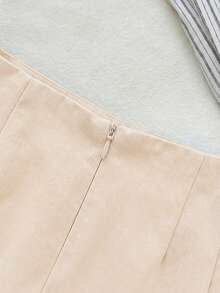 Comfortcana 女士杏色开衩极简修身半身裙，休闲日常穿着 - 杏色 - 查看 3