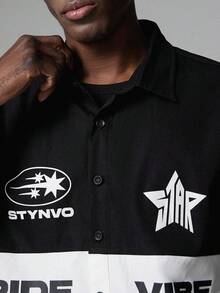 STYNVO 男士字母印花撞色短袖纽扣衬衫 男士街头风衬衫 街头风纽扣衬衫 男士短袖纽扣衬衫 男士休闲衬衫 - 彩色 - 查看 5