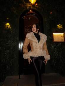 ORNATELLA Fashionable & Versatile Faux Rabbit Fur & Suede Composite Jacket, Autumn/Winter - Brown - View 1
