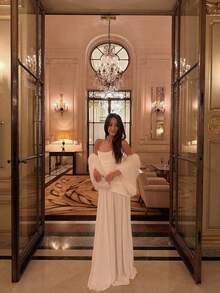 FLORETTA ÉLENA 优雅女士蓬松披肩，冬季节日派对服装 - 白色 - 查看 8