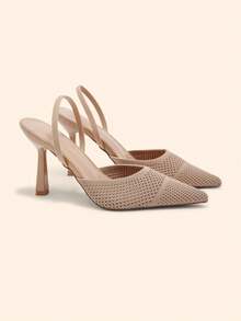 CUCCOO BASICS Tacones altos de stiletto de punta afilada de tela cómoda para oficina y viajes de mujer, color albaricoque - Albaricoque - Ver 7