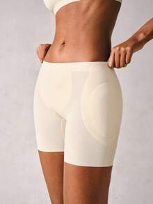 女士无缝加垫塑身内裤，丰臀、紧致腹部，薄丝滑冰纤维，带泪珠泡沫垫 - 杏色 - 查看 4