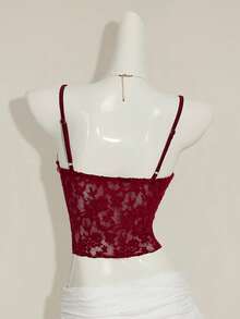 SHEIN ICON Camiseta de tirantes con abertura en el bajo, de tela jacquard con textura - Burdeos - Ver 2