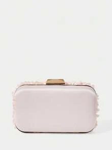SHECARRY Ladies Clutch Bag, Romantic Flower Clutch Bag, Wedding, Party Box, Dinner Bag. - Baby Pink - View 5