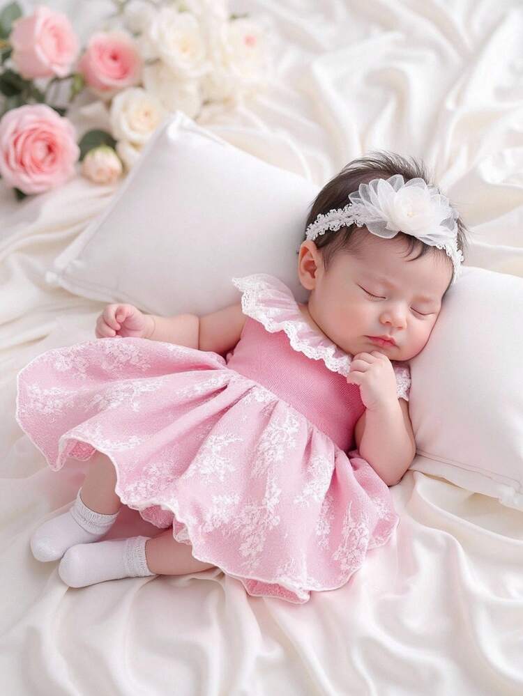 newborn pink dress Personalized Baby Girl Outfit the picture may not reflect the actual color of the item. SHEIN Light Pink Summer Cute