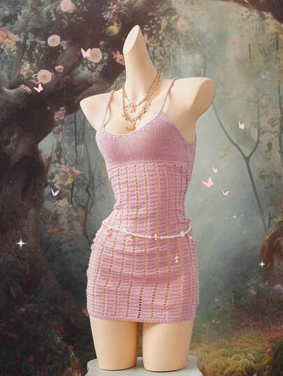 EgrlEra 海滨度假风吊带针织连衣裙，女士性感V领针织毛衣连衣裙，夏季必备