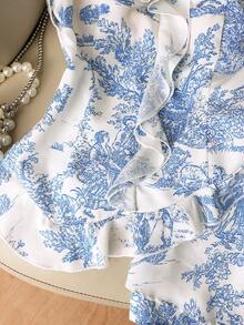 GlowEve Elegant Casual Printed Top And Pants 2 Pieces Set - Blue - View 4