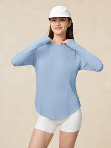 OutZeal Women Outdoor Blue Tee Solid Color Hiking Gym Workout UV Protection Cool Touch With Pocket Long Sleeve T-Shirt Summer Spring - Blue - View 7