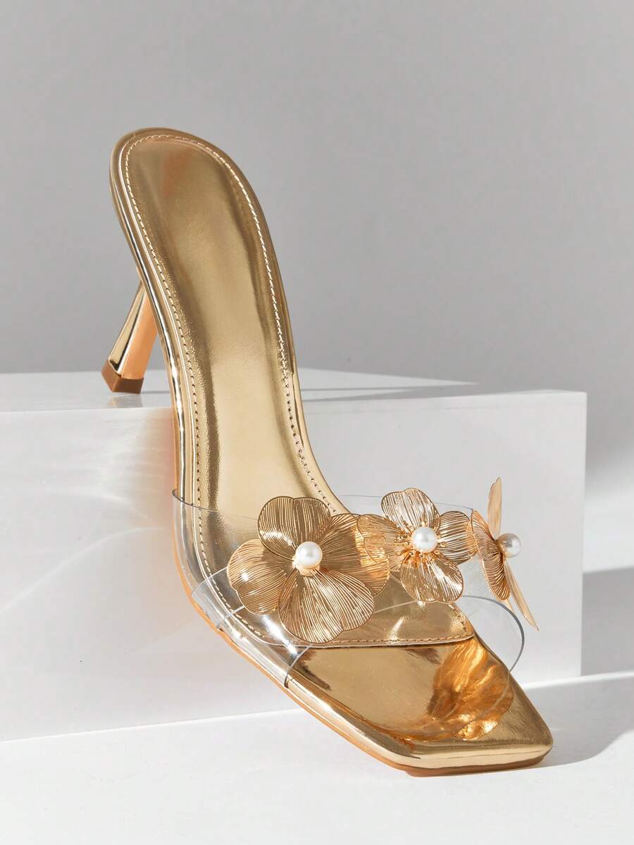 SHUZIA Giày sandal cao gót trong suốt, thanh lịch, tối giản, họa tiết hoa dành cho nữ. - Trong sáng - Xem 1