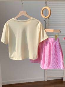 2 piezas Conjunto de ropa de casa casual de vacaciones, con motivos de fruta, árbol de coco, piña y de isla, con top de manga corta y shorts cómodos - Multicolor - Ver 2