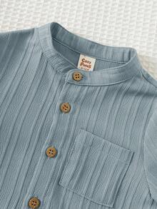 Cozy Pixies Bộ 2 áo cardigan cổ tròn tay dài và quần sọc cạp chun cho bé trai - Màu xanh bụi bặm - Xem 5