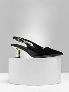 SHUZIA Tacones de salón con punta puntiaguda, tacón de gatito y hebilla con baño de metal, inspirados en diseñadores, elegantes y cómodos para el Día de San Valentín - Negro - Ver 7