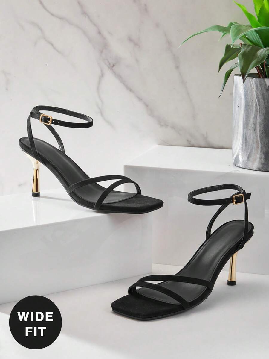 SHUZIA Women's Wide-Fit Square Toe Sexy Heeled Ankle Buckle Strap Sandals - Black - View 1