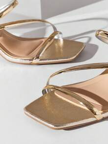 SHUZIA Women Elegant Comfortable Mentallic TPU Srtap Stiletto Heel Slip-On Sandals Summer Shoes - Gold - View 7