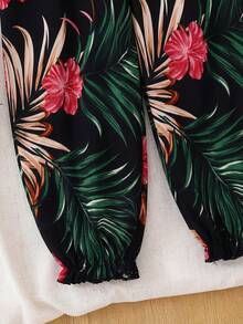 SHEIN Young Girl Vacation Casual Chiffon Ditsy Floral Jumpsuit - Black - View 6