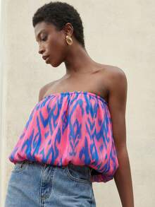 Aveloria Modichic Áo croptop dáng suông bằng chiffon vàng, kiểu dáng nghỉ dưỡng biển mùa Xuân/Hè mới dành cho nữ, in họa tiết tranh sơn dầu. - Hồng - Xem 6