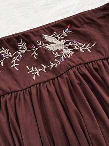 Soleia 女士时尚亮片装饰吊带背心和刺绣迷你裙两件套，夏季 - 棕色 - 查看 5