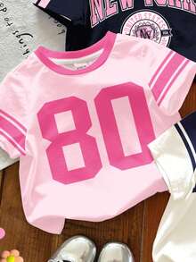 SHEIN 3 Stücke/Set Baby Mädchen Retro Sporty Farbblock Grafik T-Shirts, Weiß, Hellrosa, Navy Blau, Lässig Rundhals Kurzarm T-Shirts, geeignet für Frühling/Sommer Alltag, Streetwear, Ausflüge, Zuhause, Urlaub, Homecoming, Frühling & Sommer Mode, Sommer, Bequemer Komfort, Layering, Stilvolle, Lässig Wear, Sport Grafik T-Shirts, Rückkehr zur Schule, Frühlings- & Sommerkleidung, Chic - Verschiedenfarbig - Übersicht 4