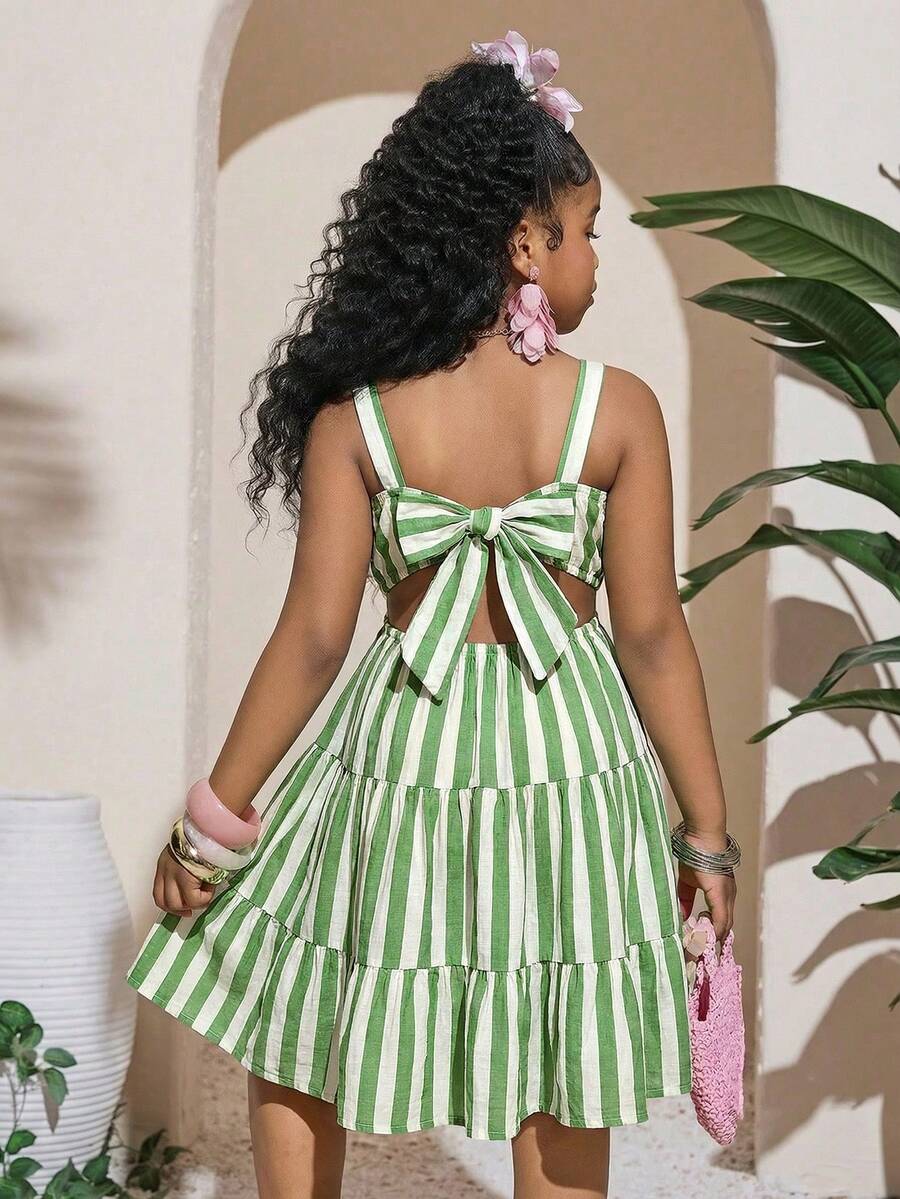 SHEIN Tween Girl Solid Color Ruffle Hem Casual Vacation Party Dress,Mothers Day Outfit,Graduation,Mommy And Me Matching Outfits - Multicolor - View 1