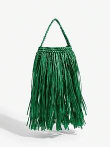 SHECARRY 女士手提包，时尚、简约、优雅、百搭，草编流苏款，适合海滩、度假、假日、夏季、海边等场合。 - 草綠色 - 查看 2