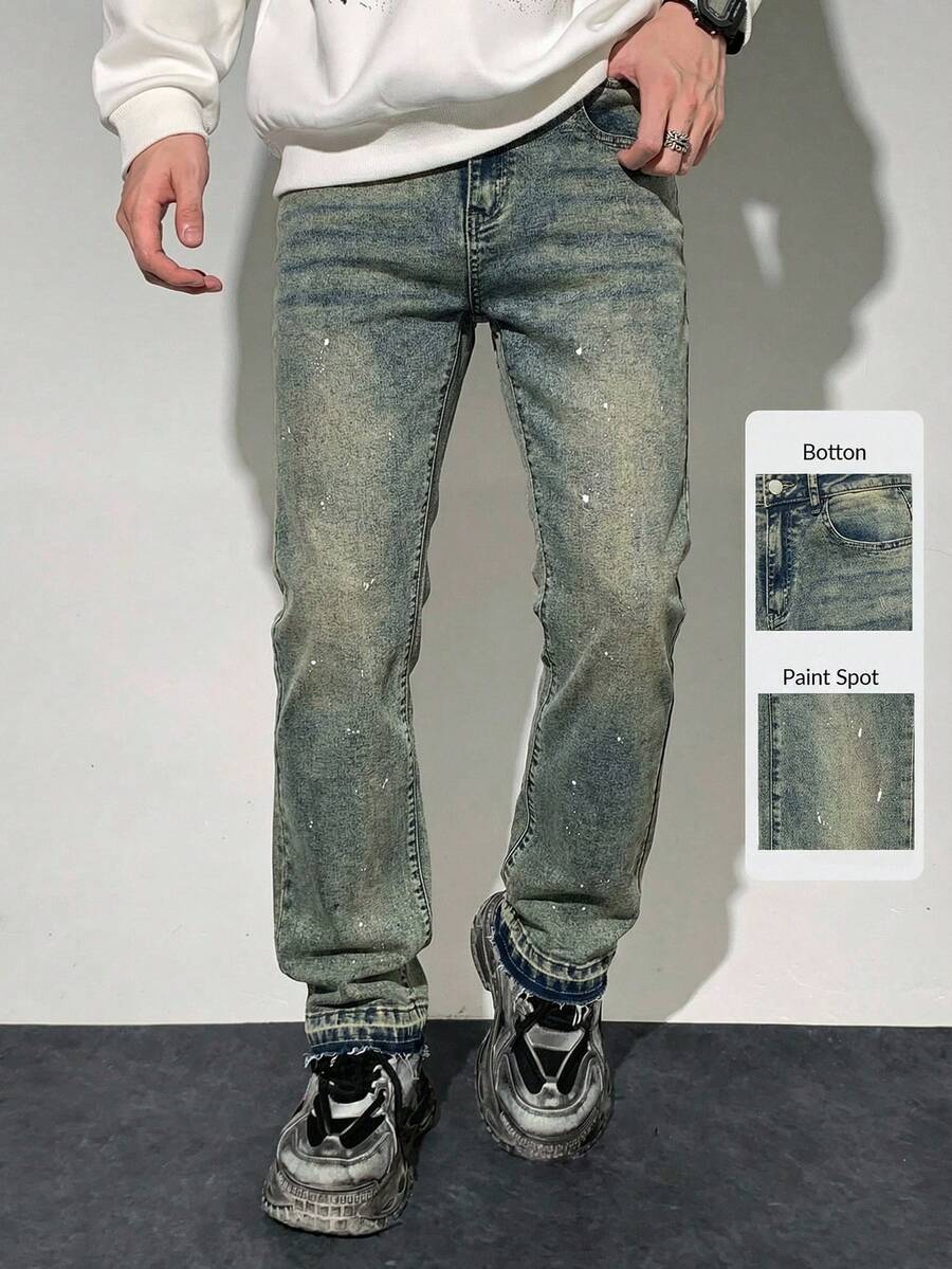 SHEIN Jeans casual versatili da tutti i giorni con tasche e bottoni per ragazzi adolescenti - Lavaggio chiaro - Visualizzare 1