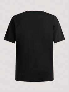 Men's Solid Color Low Elasticity Simple Lightweight Loose Fit Short Sleeve T-Shirt, For Summer,Breathable/Comfortable ,For Daily Casual,Sports - Black - View 2