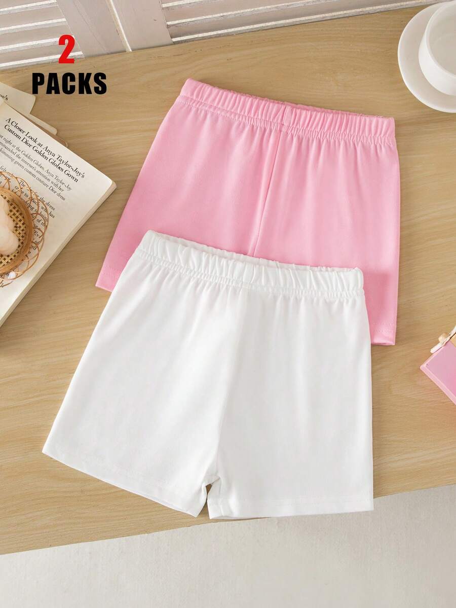 SHEIN Vintaside Kids Set de 2 piezas de mallas y shorts cómodos y multicolor para niña, adecuados para primavera/verano, casual, deportes y ocio, shorts blancos minimalistas y cómodos - Multicolor - Ver 1