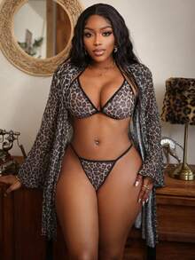 SHEIN 4pcs Leopard Print Wireless Sexy Lingerie Set For Women - Multicolor - View 4
