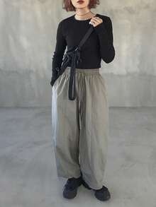 FRIFUL Pantalones holgados y casuales de mujer con cintura de cordón, de mezcla, versátiles para primavera y verano - Gris - Ver 5