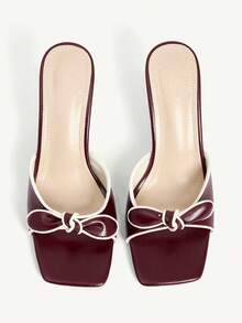 CUCCOO CHICEST 女士方头细高跟中跟鞋，优雅休闲舒适，一脚蹬设计，适合办公室、通勤、约会、派对、婚礼等场合。 - 酒紅色 - 查看 1