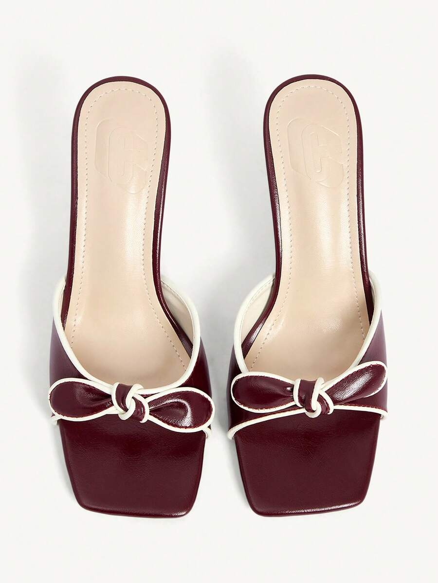 CUCCOO CHICEST 女士方头细高跟中跟鞋，优雅休闲舒适，一脚蹬设计，适合办公室、通勤、约会、派对、婚礼等场合。 - 酒紅色 - 查看 1