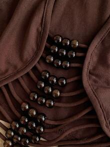 Soleia 春夏新款休闲度假西部海滩婚礼宾客着装毕业早午餐圣帕特里克节春假复活节音乐节优雅波西米亚热带露背串珠流苏仿珍珠装饰设计吊带背心，适合情人节派对 - 咖啡棕 - 查看 5