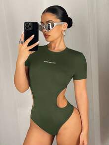 SHEIN ICON Y2K风格女士黑色高弹镂空无缝针织连体衣，运动连体衣 - 綠色 - 查看 3