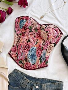 Soleia 女士休闲度假、海滩婚礼宾客、毕业典礼、早午餐、圣帕特里克节、春假、复活节、音乐节等场合适用的优雅波西米亚热带复古印花蝴蝶结无肩带上衣，秋冬季 - 藍色 - 查看 1