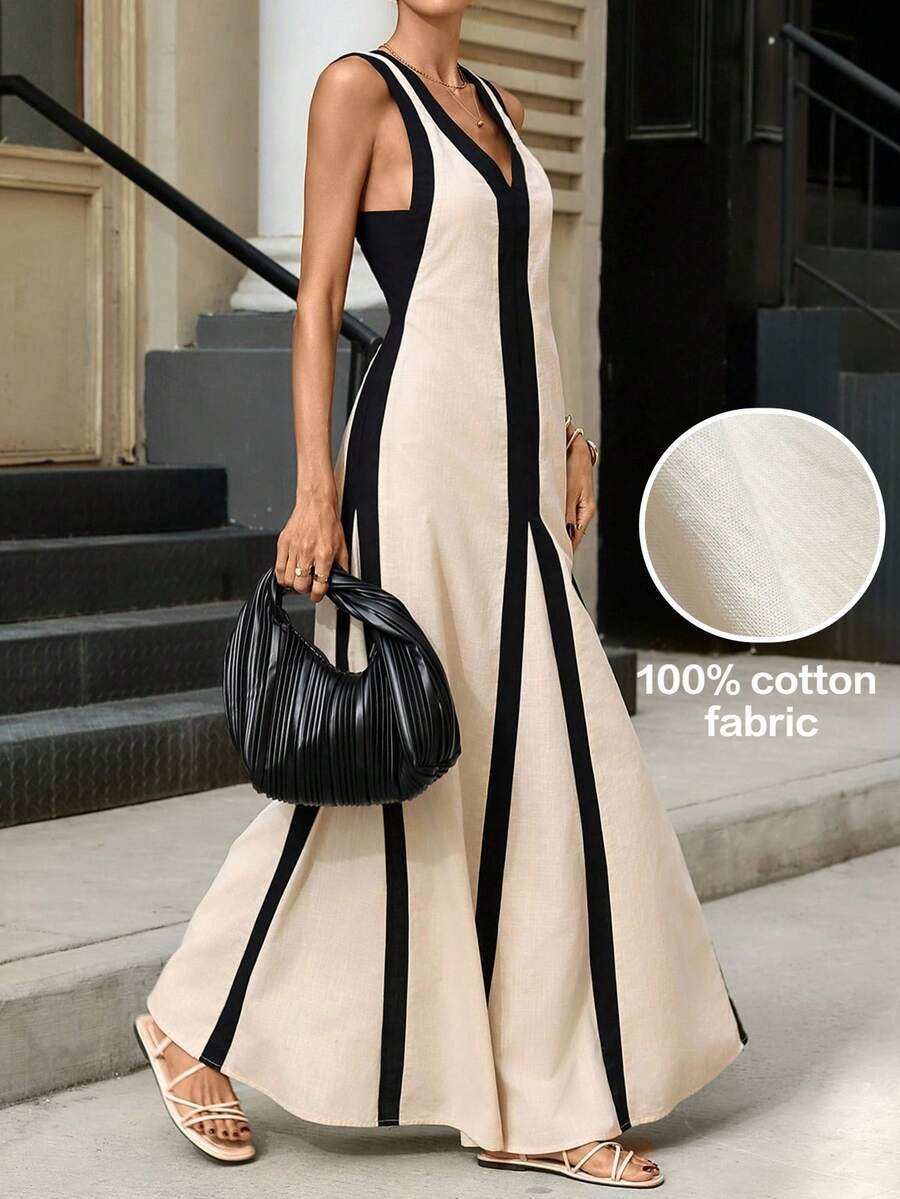 Editum Vestido sin mangas y sin espalda con bloques de color para vacaciones de verano